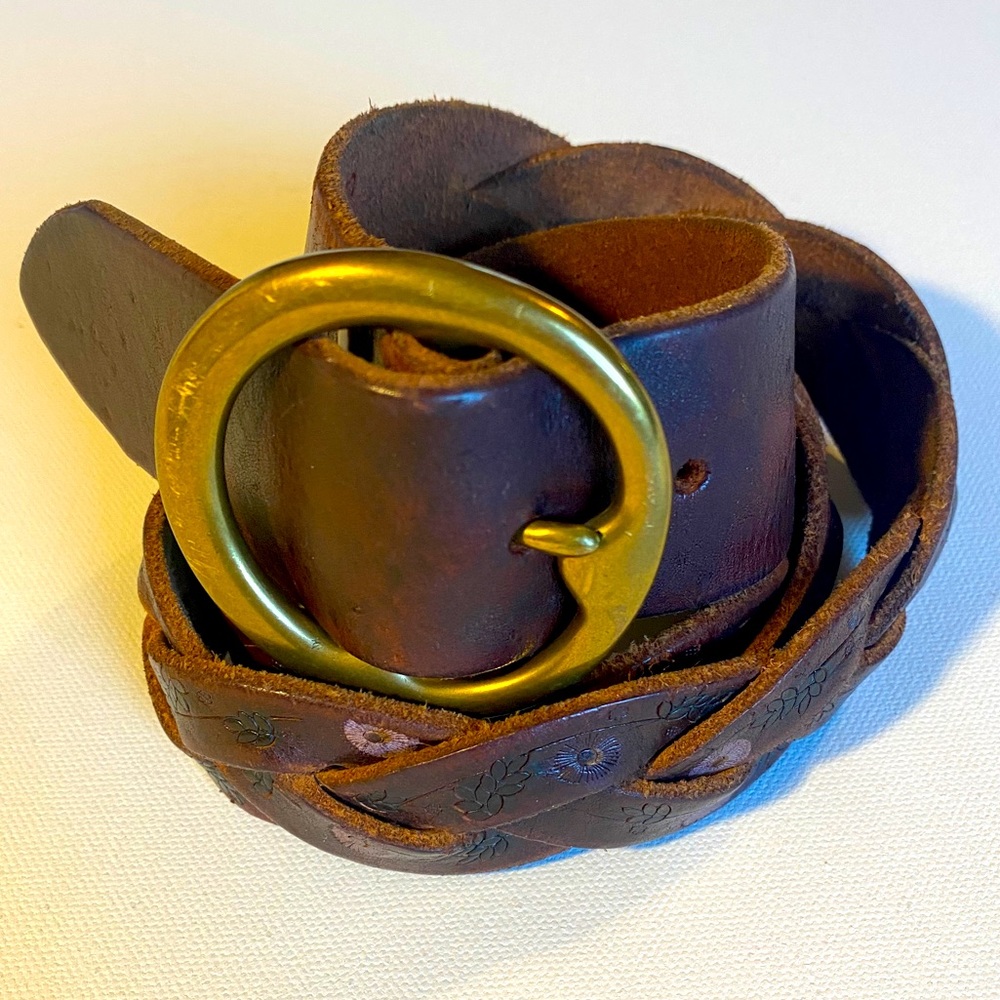 Lucky Brand Genuine Leather Braided Floral Belt 32
